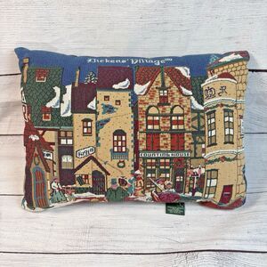 Dept 56 Dickens Village Tapestry Pillow 12"x16" Snowy Shops Scenes Christmas
